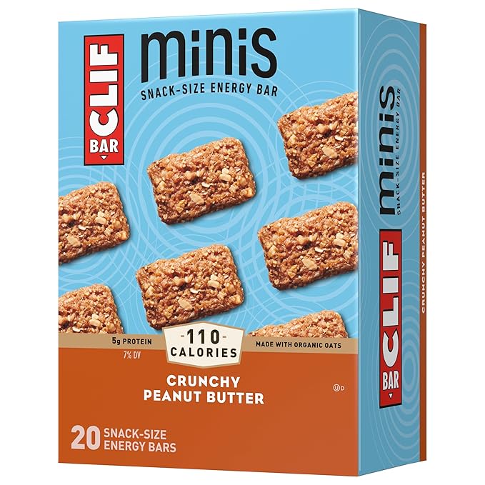 CLIF BAR Minis - Crunchy Peanut Butter - Made with Organic Oats - 5g Protein - Non-GMO - Plant Based - Snack-Size Energy Bars - 0.99 oz. (20 Pack)