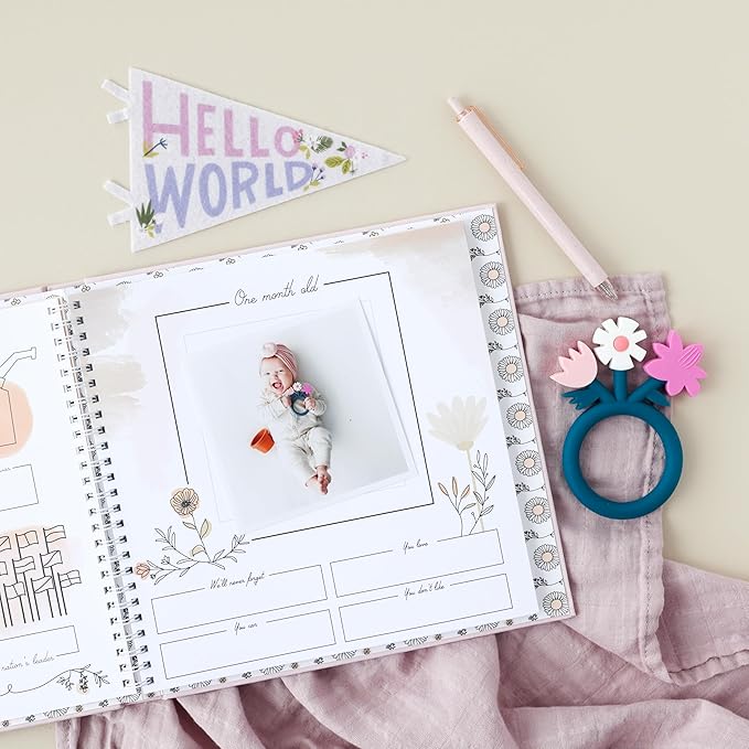 Lucy Darling Baby Memory Book – Wildflower Meadow | Floral Baby Girl First Year Journal & Photo Album | Luxury Keepsake Book for Milestones & Memories | Elegant Gift