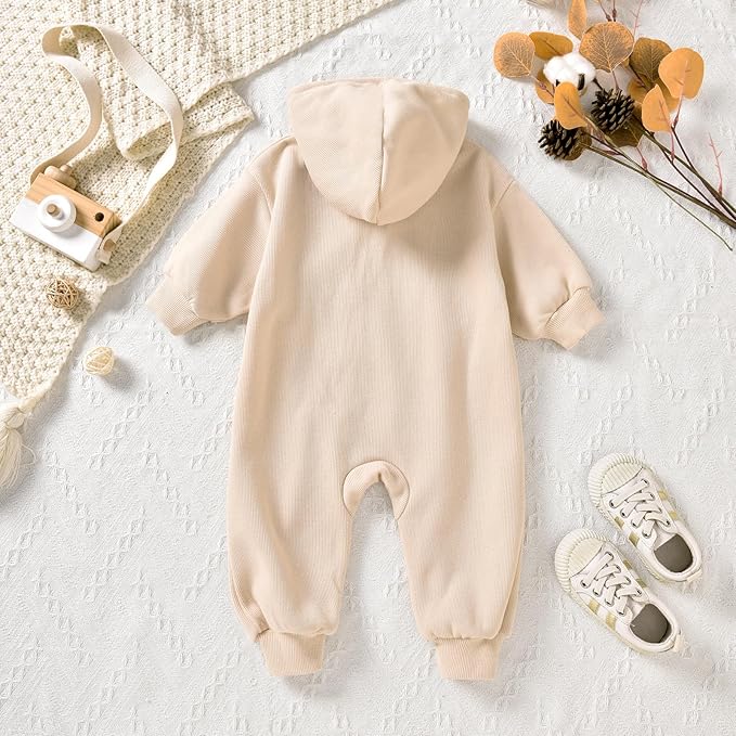 Unutiylo Unisex Baby Boys Girls Long Sleeve Infant Baby Zipper Hooded Jumpsuits Romper Loose Outfit Clothes