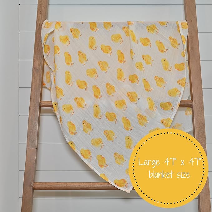LollyBanks Swaddle Blanket for Boys and Girls, 100% Cotton Muslin Swaddle Blankets for Newborns, Large 47 x 47 Inches Soft and Breathable Receiving Blankets, Baby Essentials, Registry (Chick Print)
