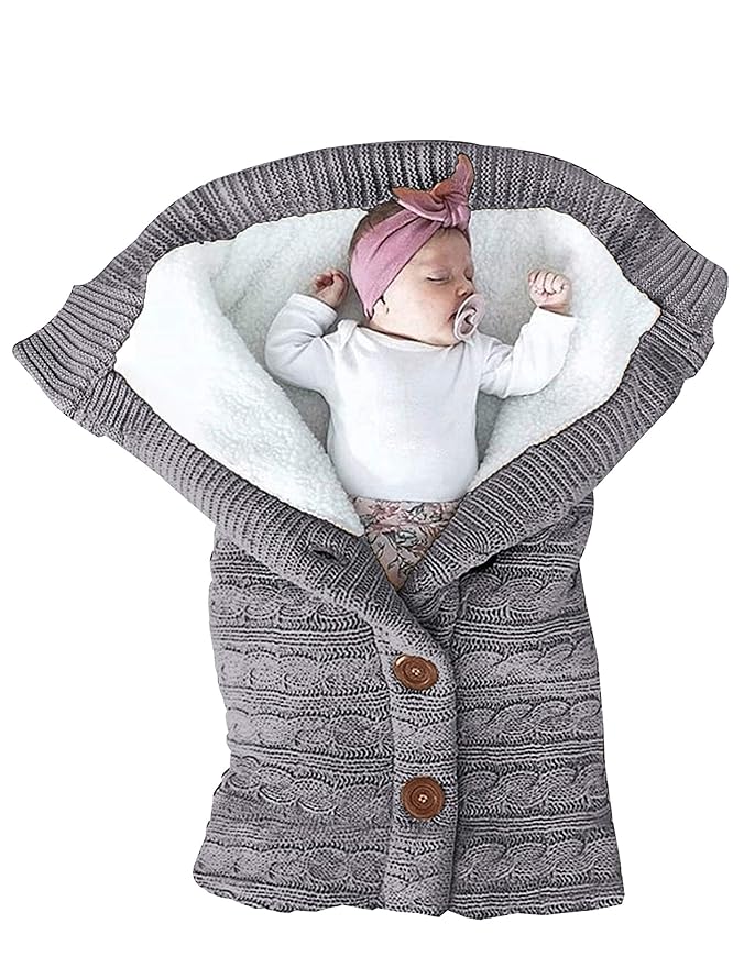 XMWEALTHY Unisex Infant Swaddle Blankets Soft Thick Fleece Knit Baby Girls Boys Stroller Wraps (Baby Grey1)