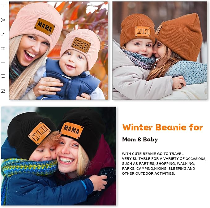 Parent-Child Beanie Hat,Mother & Baby Daughter/Son Winter Warm Knit Hat,Kids Soft Beanie Cap