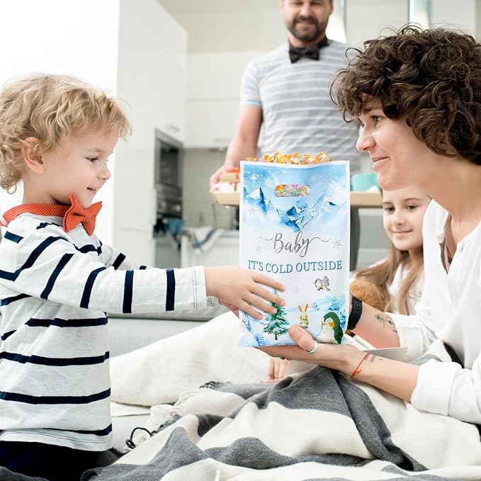 Winter Animals Party Favor Bags - 50Pcs Watercolor Polar Animals Goody Candy Treat Gifts Bags, Penguin Polar Bear Themed Party Decorations for Kids Birthday Baby Shower Winter Theme Events Supplies