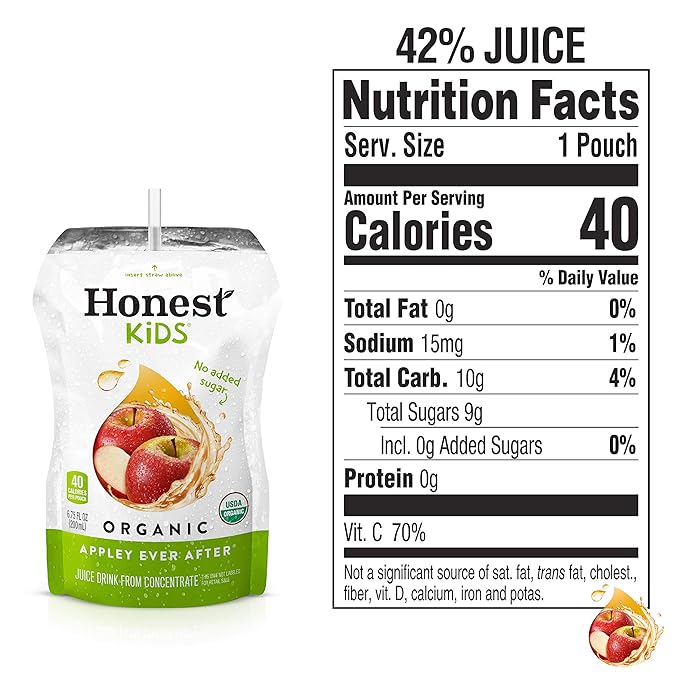 Honest Kids Appley Ever After, Apple Organic Fruit Juice Drink, 6.75 Fl Oz (32 Pack)