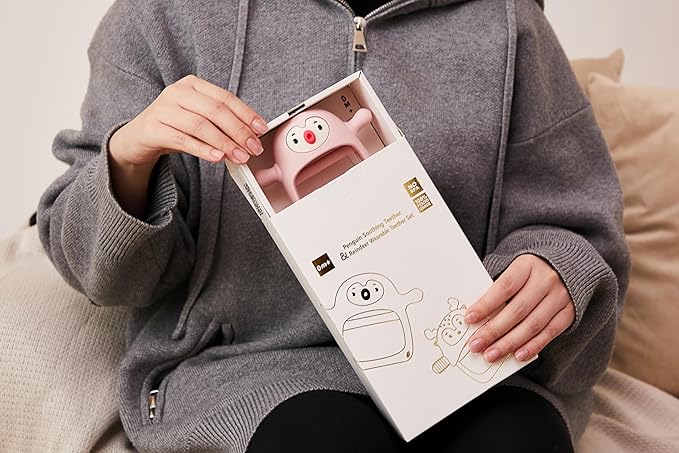 Smily Mia Teething Toys for Babies 0-12 Months, Penguin and Reindeer Baby Gift Set, Chew Toys 3M+, Hand Teether Set, Light Pink