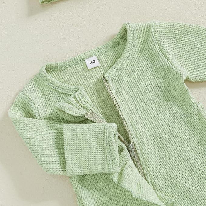 Newborn Girl Clothes Baby Girl Coming Home Outfit Zipper One-piece Outfits Ruffle Footie Bodysuit Jumpsuit Headband