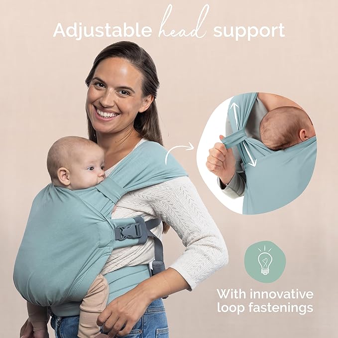 Boba Bliss Pre-Wrapped Baby Carrier with Buckle - Newborn to 7-35 lbs Light, Breathable & Easy to Adjust Hybrid Infant Sling & Toddler Carrier - Certified Hip-Healthy for 0-18 Months - Sea Mist