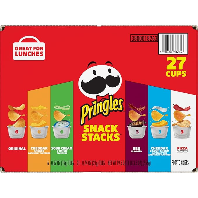 Pringles Potato Crisps Chips, Snack Stacks, Lunch Snacks, Office and Kids Snacks, Variety Pack (27 Cups)