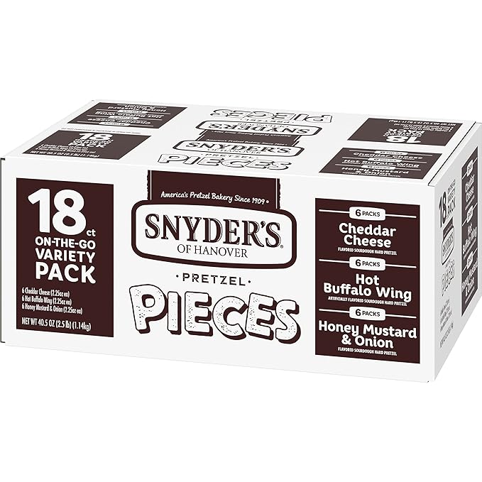 Snyder's of Hanover Pretzel Pieces, Variety Pack of Pretzels Individual Packs, 2.25 Oz, 18 Ct (Pack of 18)