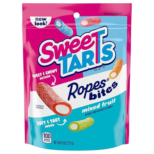 SweeTARTS Rope Bites Candy, Mixed Fruit, 8 Ounce Resealable Bag