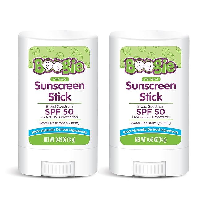 Baby Sunscreen Stick by Boogie Block, Mineral Sunscreen SPF 50, FSA/HSA Eligible, Travel Size Sunblock for Kids, Zinc Oxide, Water Resistant, Vegan, Fragrance Free Pack of 2