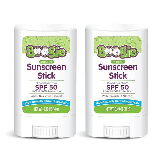 Baby Sunscreen Stick by Boogie Block, Mineral Sunscreen SPF 50, FSA/HSA Eligible, Travel Size Sunblock for Kids, Zinc Oxide, Water Resistant, Vegan, Fragrance Free Pack of 2