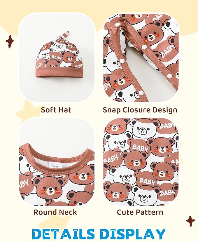 NZRVAWS Baby Boy Clothes Preemie Infant Boy Bear Outfits Jumpsuit Bodysuit Letter Print Romper