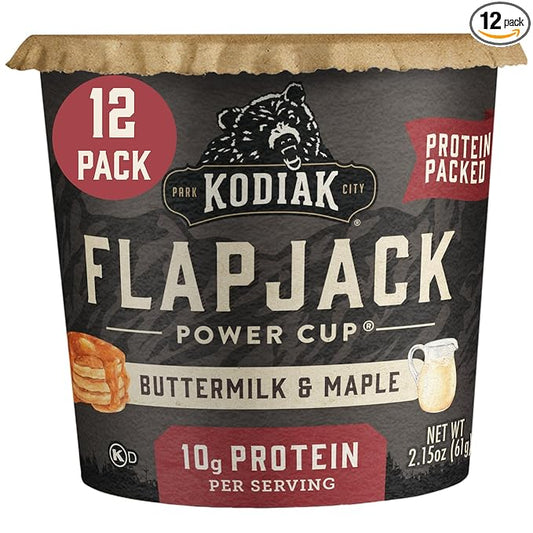 Kodiak Cakes Instant Pancake & Flapjack Cups, Buttermilk & Maple, High Protein, 100% Whole Grains, (Pack of 12)
