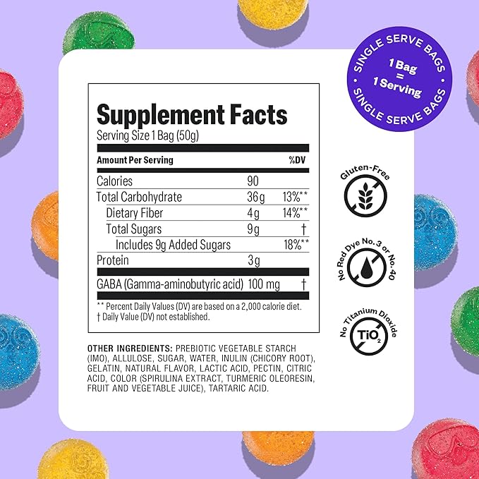 Tandy Stress Heads GABA Amino Acids Gummies I Perfectly Sour Fruit Faves Flavor Gummies Helps Support Stress Relief I Gluten-Free Fast-Acting Dietary Supplement Gummy I 6-Pack