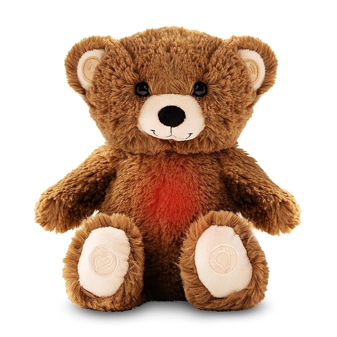 Gemma Joy Baby Sleep Soother Brown Bear for Baby – Cry Activated Heartbeat Stuffed Animal – Rechargeable Crib Soother with White Noise, Shush, Lullabies & Night Light – Newborn Essentials Must Haves