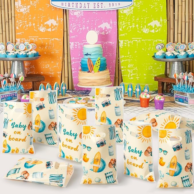 Baby on Board Baby Shower Party Favor Bags - 50Pcs Splish Splash Baby Bash Goody Candy Treat Gifts Bags Party Decorations for Kids Boys Girls Birthday Summer Events Supplies