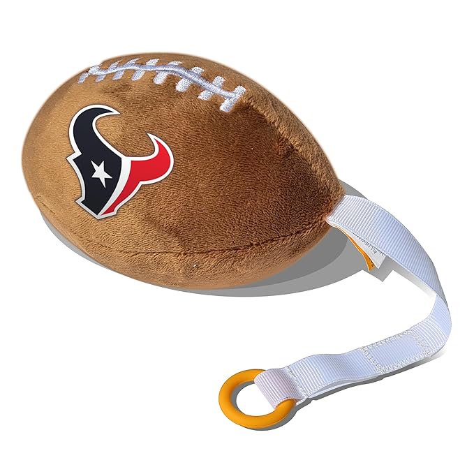 Houston Texans Plush Football Pacifier Holder by Smilo - Officially Licensed NFL Soother Holder - Soft Plush Toy and Dummy Holder - Fits Any Pacifier - Stroller Accessory & Newborn Essential