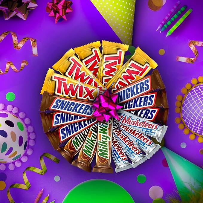 SNICKERS, TWIX, MILKY WAY & 3 MUSKETEERS Individually Wrapped Variety Pack Full Size Milk Chocolate Halloween Candy Bars Assortment, 33.31 oz, 18 Bars Bulk Candy Box