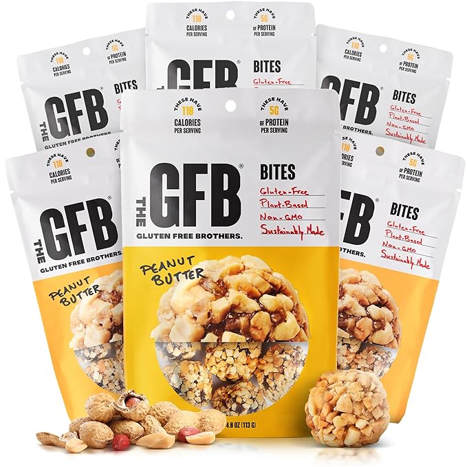 The Gluten Free Brothers Peanut Butter Bites - Gluten Free Protein Balls – Non GMO, Soy Free, Vegan – Snack Size Plant Based Protein Energy Balls, 4 oz (6 Count)