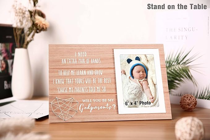 Godparents Proposal Gift-Will You Be My Godparents-Godmother Godfather Photo Frame from Godchild-Baptism Gift-First Communion Confirmation Religious Proposal Presents-Wooden Picture Frame