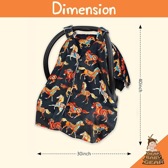 Dear Baby Gear - Baby Car Seat Canopy - Infant Car Seats Covers - Carseat Canopies for Boys and Girls - Toddler Carseat Cover with Snap Opening 40"x30"(Southwestern Tribal Horses - Reversible)