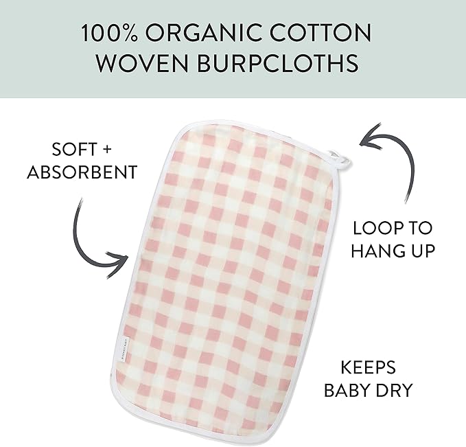 HonestBaby Organic Cotton Multi-layer Burp Cloths Multipack, 4-Pack Peach Skin Painted Buffalo Check, One Size