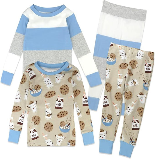 HonestBaby 4 Piece Pajamas Sleepwear Pjs 100% Organic Cotton for Infant Baby and Toddler Boys, Girls, Unisex