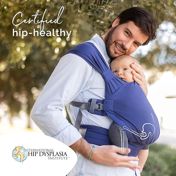 Boba Bliss Pre-Wrapped Baby Carrier with Buckle - Newborn to 7-35 lbs Light, Breathable & Easy to Adjust Hybrid Infant Sling & Toddler Carrier - Certified Hip-Healthy for 0-18 Months - Navy Blue
