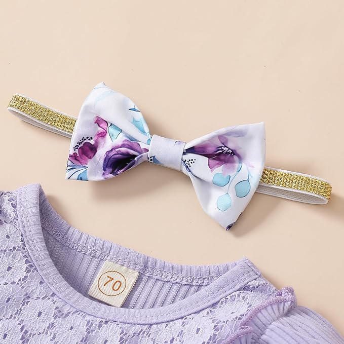 Newborn Baby Girl Clothes Infant Girl Outfits Long Sleeve Ruffle Romper + Floral Pants + Headband Set