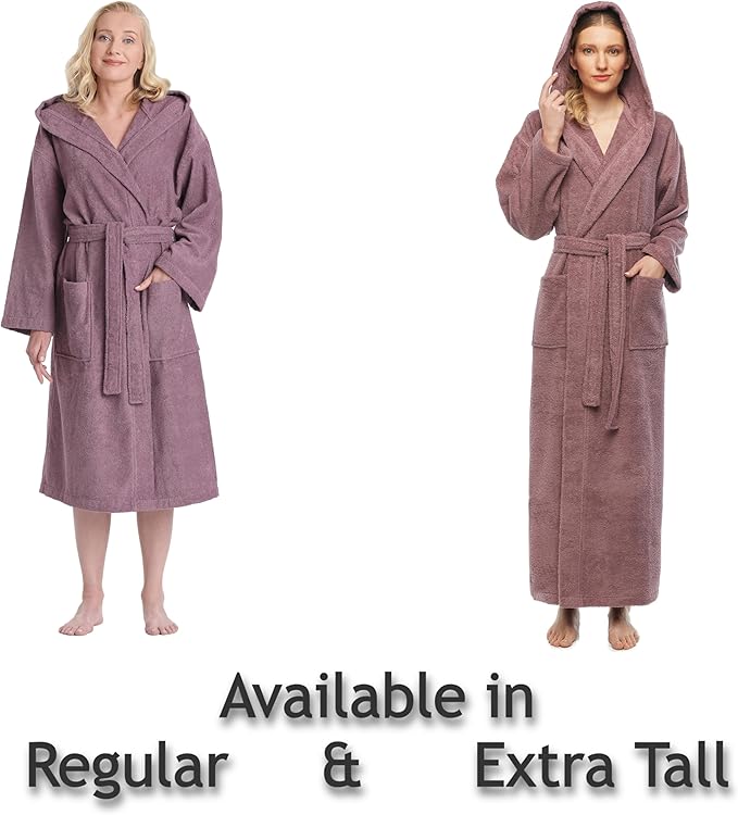 Arus Women's Hooded Classic Bathrobe Turkish Cotton Robe with Full Length Options
