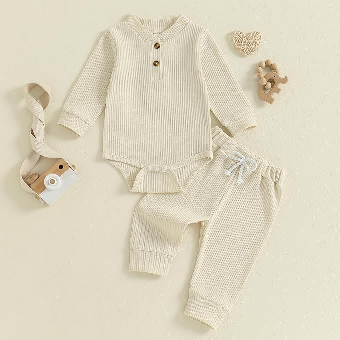 CIYCUIT Newborn Baby Boy Clothes Ribbed Knit Long Sleeve Bodysuit Pants 2-Piece Fall Winter Outfits