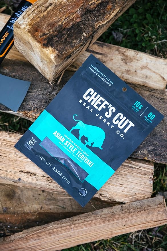 Chef's Cut Beef Jerky Meat, Teriyaki (2.5 Ounce Bags, Pack of 4) - High Protein, 10g Protein, 80 Calories, Gluten-Free, Premium Lean Smoked Beef, Keto Friendly Snack, Low Carb Snack