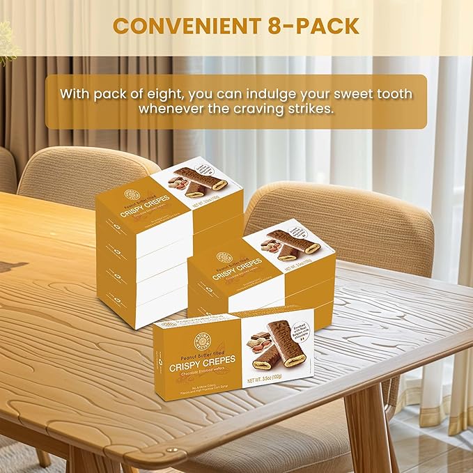 Natural Nectar Crispy Crepes Peanut Butter, Pack of 8 - Perfect with Coffee, Tea, or as a Snack | Gluten-Free, Non-GMO - 3.5 oz Each