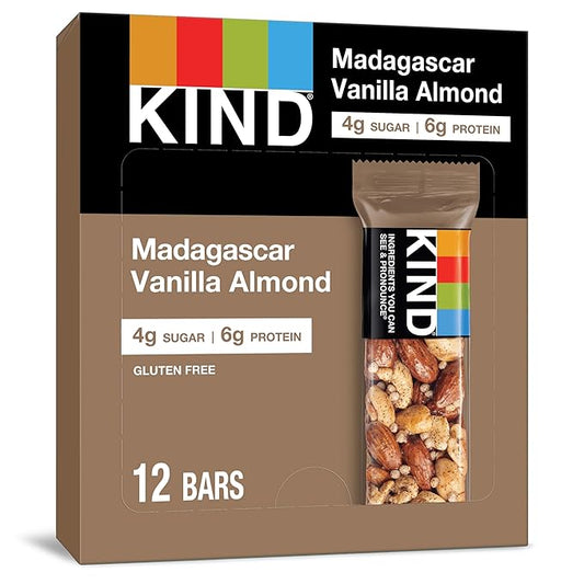 KIND Nut Bars, Madagascar Vanilla Almond, Healthy Snacks, Gluten Free, Low Sugar, 6g Protein, 12 Count