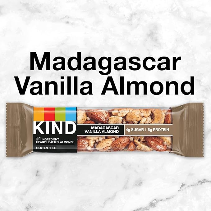 KIND Nut Bars, Madagascar Vanilla Almond, Healthy Snacks, Gluten Free, Low Sugar, 6g Protein, 12 Count