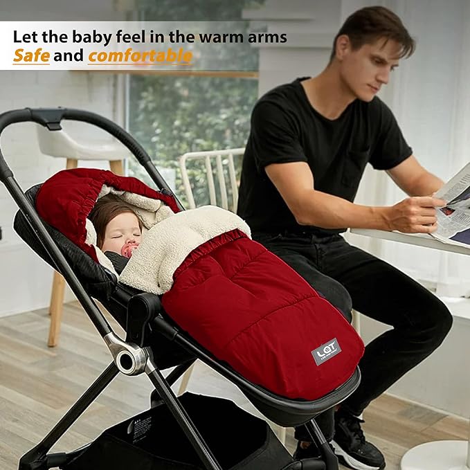 LAT Baby Warm Bunting Bag Universal,Stroller Sleeping Bag Cold Weather,Waterproof Toddler Footmuff(Detachable,Red)
