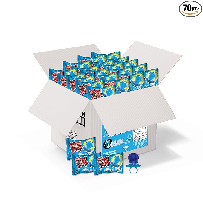 Ring Pop Individually Wrapped Blue Candy 70 Count Bulk Lollipop Pack – Blue Raspberry Flavored Lollipop Suckers for Kids, Fun Candy Bulk, Gender Reveal, Baby Showers, Bachelorette & Kids Party Favors
