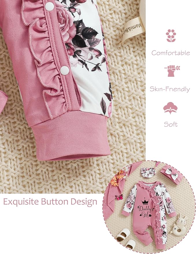 Preemie Newborn Baby Girl Clothes Infant Fall Winter Outfits Letter Floral One-Piece Romper+Jumpsuit