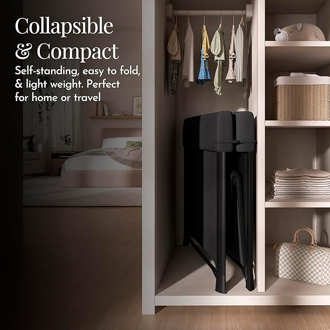 Evolur Zane Portable Playard – Foldable, Removable Mattress, Easy to Use Baby Bassinet for Travel & Home, Black