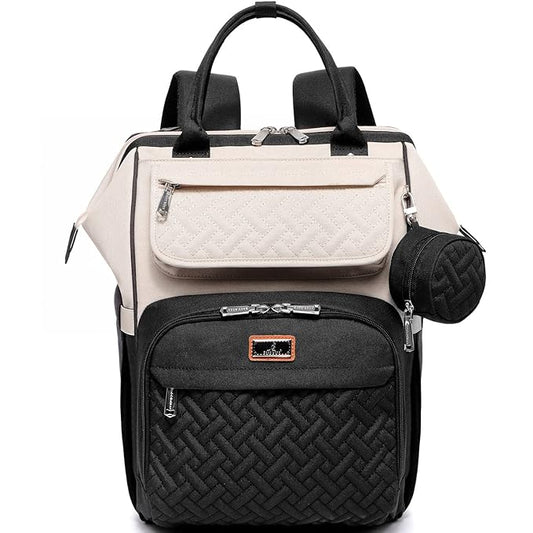 BabbleRoo Diaper Bag Backpack, Multifunction Nappy Changing Bag with Changing Pad, Stroller Straps & Pacifier Case, Unisex Stylish Travel Back Pack for Moms & Dads – Apricot & Black