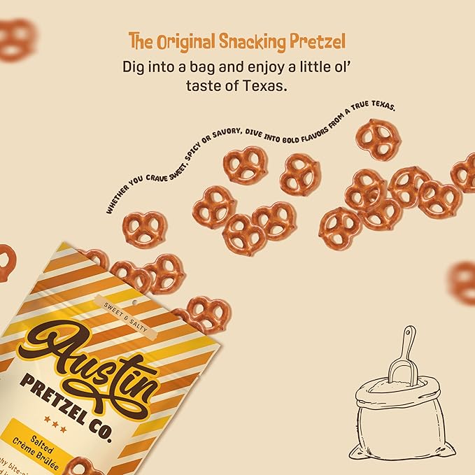 Salted Crème Brûlée Pretzels – 6 Oz Sweet & Salty Toffee Bite-Sized Snacks Packed with Rich Custard Flavor & Caramelized Toffee Coating – Crunchy, Snacky, Perfect for Anytime Snacking