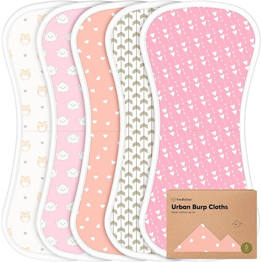 Organic Burp Cloths Baby Boy & Girl - 5-Pack Super Absorbent Cotton Burping Cloths for Babies, Soft & Plush Newborn Spit Up Rags, Infant Towels for Milk Spit Up, Unisex,Large 21" x 10"(Pink Dreams)