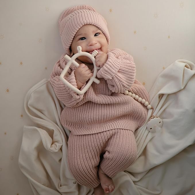 mushie Silicone Baby No-Drop Sensory Teether Toy (Blush)