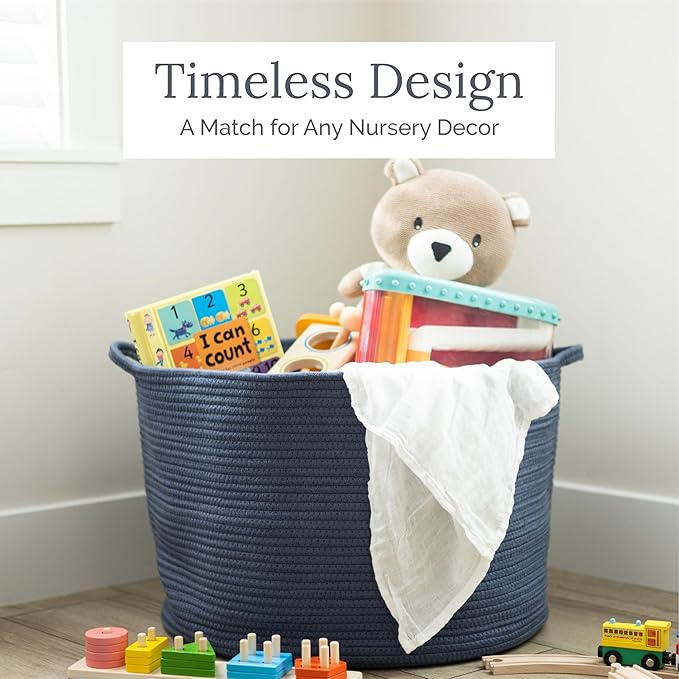 Natemia Large Woven Storage Basket (15" x 15" x 14") - Baby & Toy Organizer, Blanket Basket, Perfect Baby Registry Gift