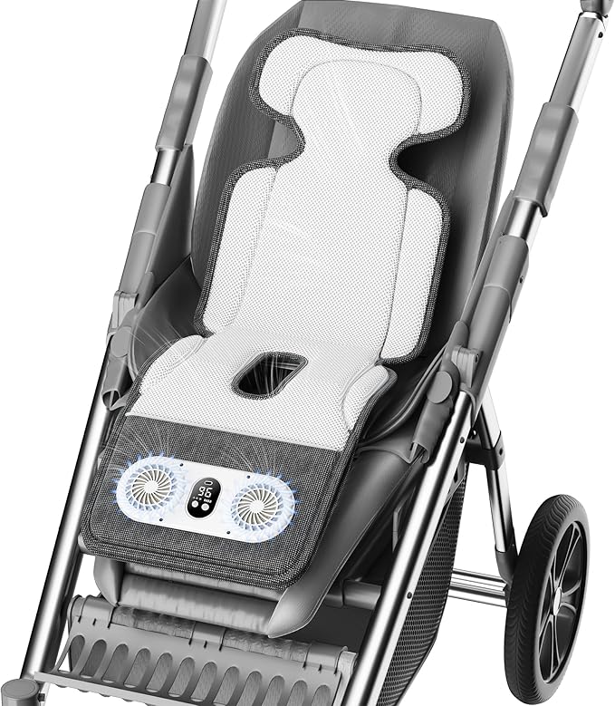 Baby Stroller Cooling Pad with Dual Turbo Blower,10000mAh Rechargeable Battery Powered Cooling Cushion, 3-Speed, Max 10H Runtime, Baby Summer Essential Car Seat Liner for Stroller Car Seat Crib
