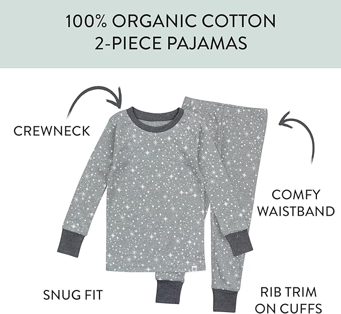 HonestBaby Classics 2-Piece Pajamas Sleepwear Pjs 100% Organic Cotton for Baby, Toddler, Kids