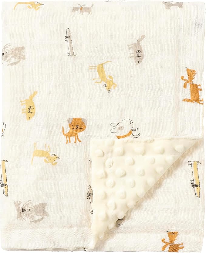 CREVENT 30''X40'' Organic Muslin Cotton Baby Blanket for Newborns, Soft Mink Backing, Essential for Baby Shower Birthday Gift - Animal 75X100cm