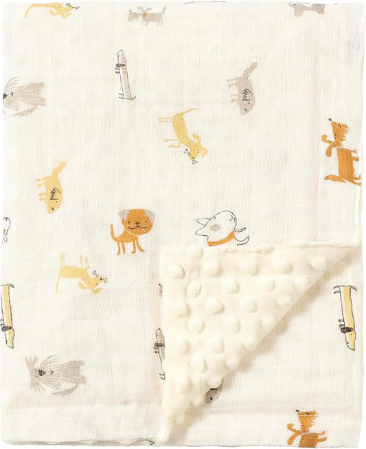 CREVENT 30''X40'' Organic Muslin Cotton Baby Blanket for Newborns, Soft Mink Backing, Essential for Baby Shower Birthday Gift - Animal 75X100cm