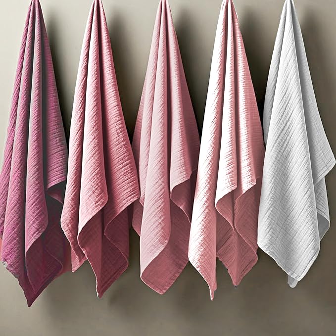 HonestBaby Multipack Woven Burp Cloths Soft Absorbent Multi-Layered 100% Organic Cotton Infant Baby Boys, Girls, Unisex, Pink Ombre, One Size